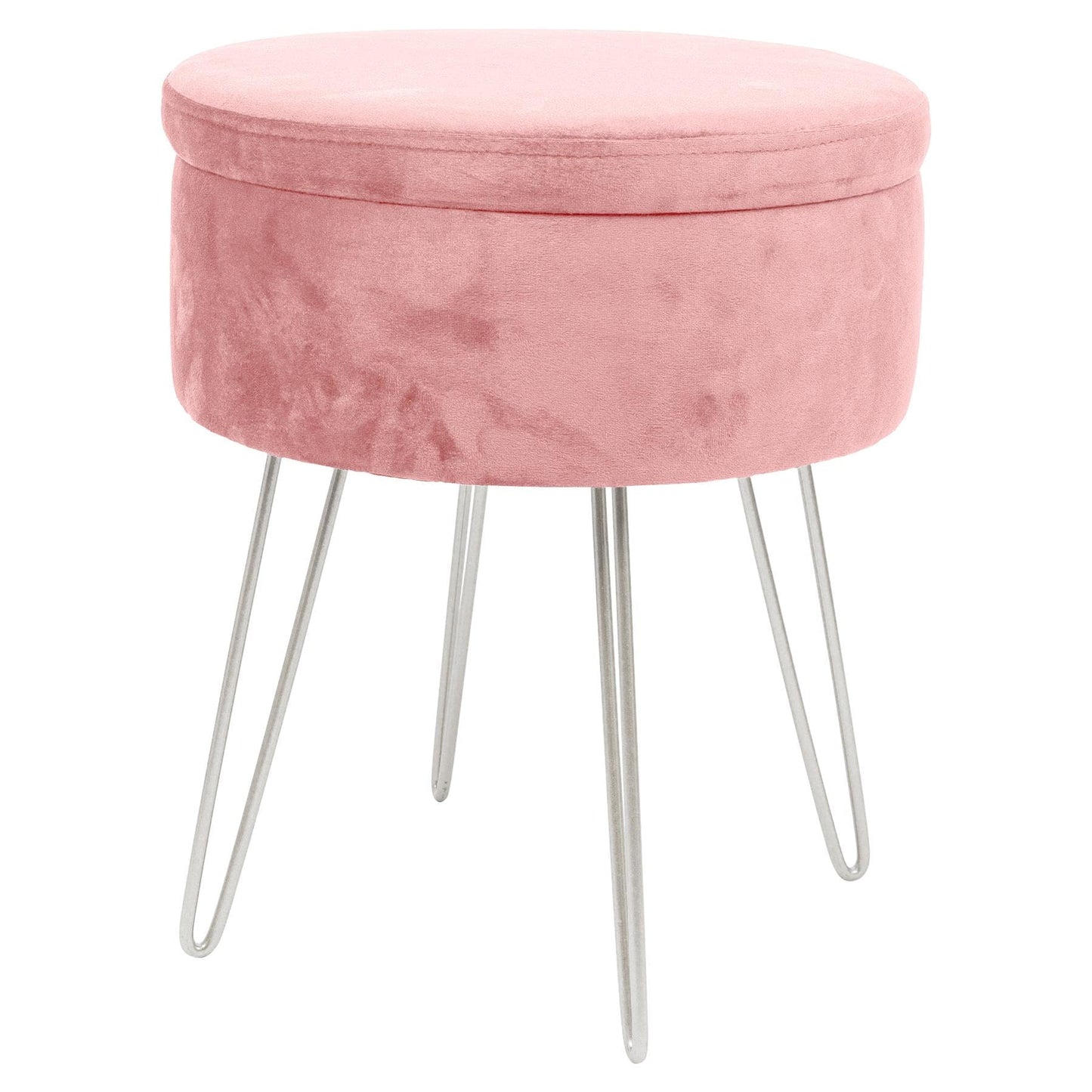 Pink Round Velvet Storage Footstool