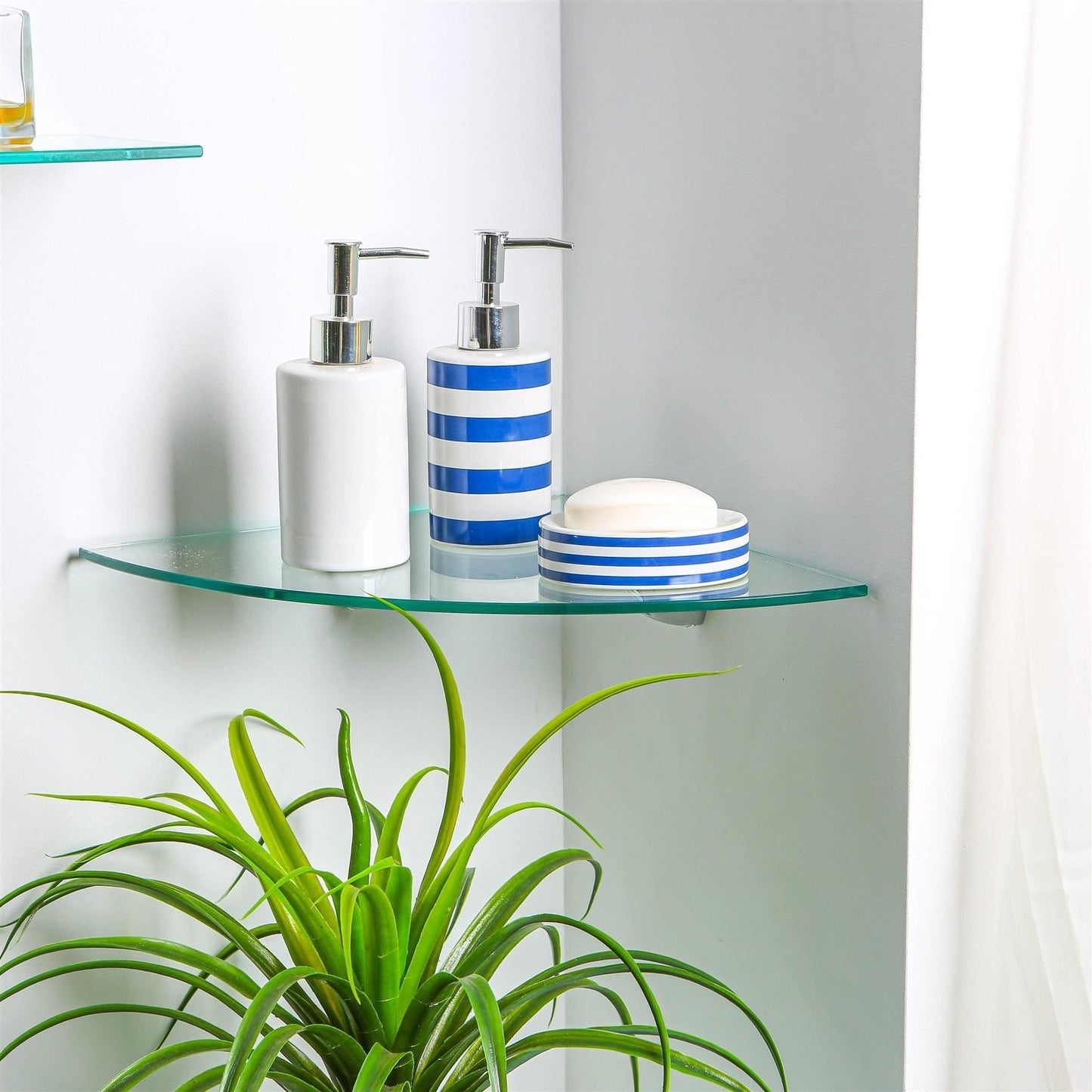 30cm Floating Glass Corner Shelf with Chrome Fixings