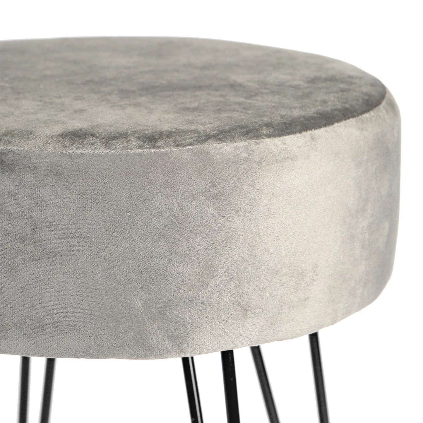Grey Round Velvet Footstool