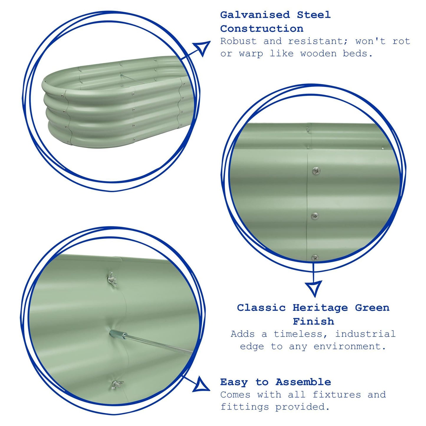 120cm x 60cm Rounded Galvanised Steel Raised Garden Bed