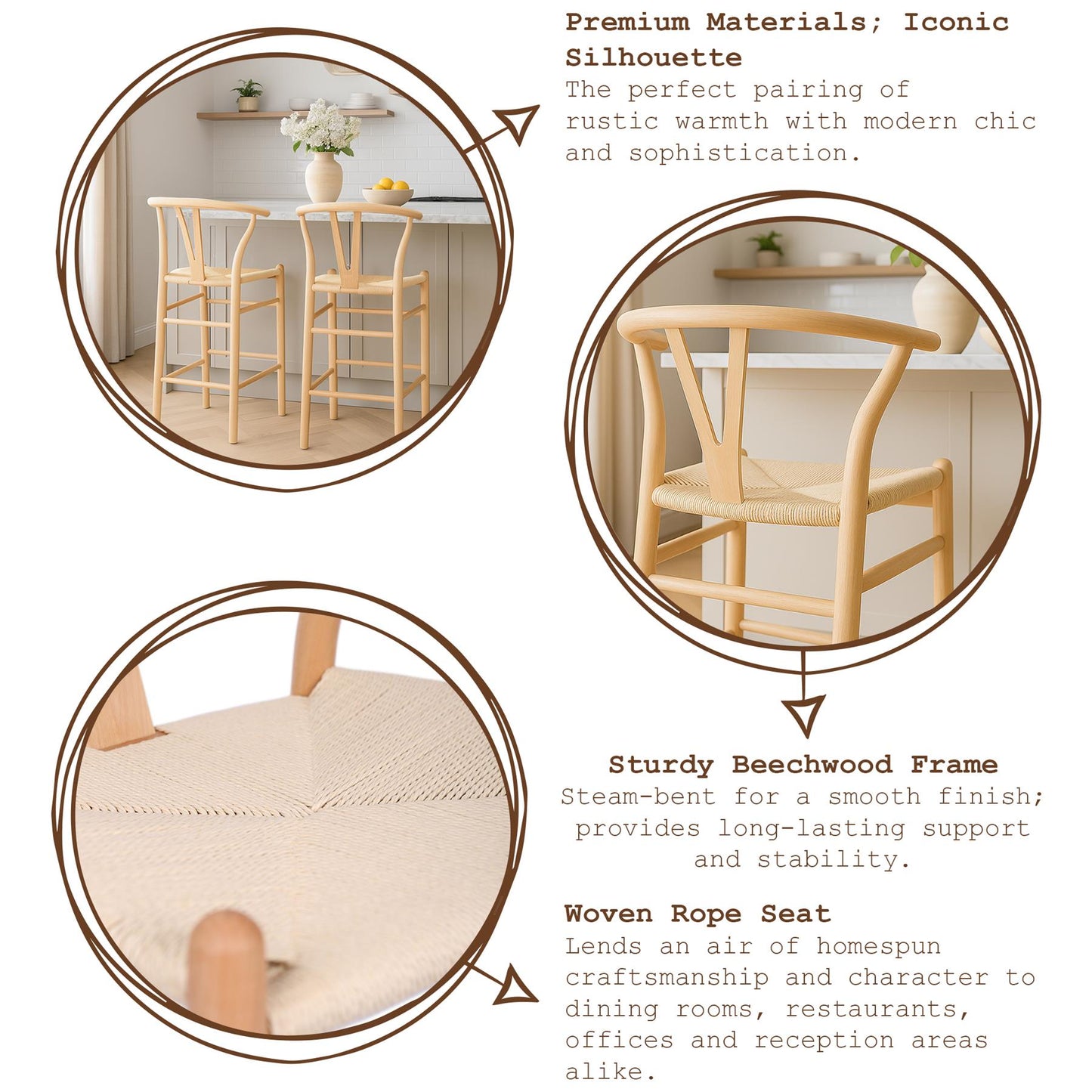 Black Wooden Wishbone Bar Stool