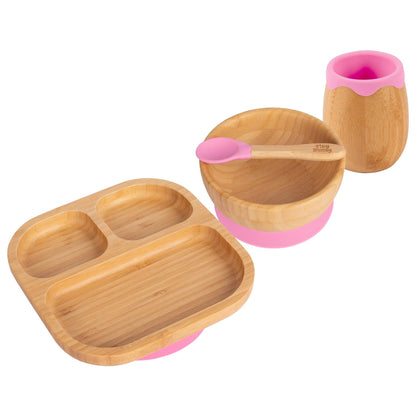 4pc Divided Bamboo Suction toddler, baby and Children's Feeding Set