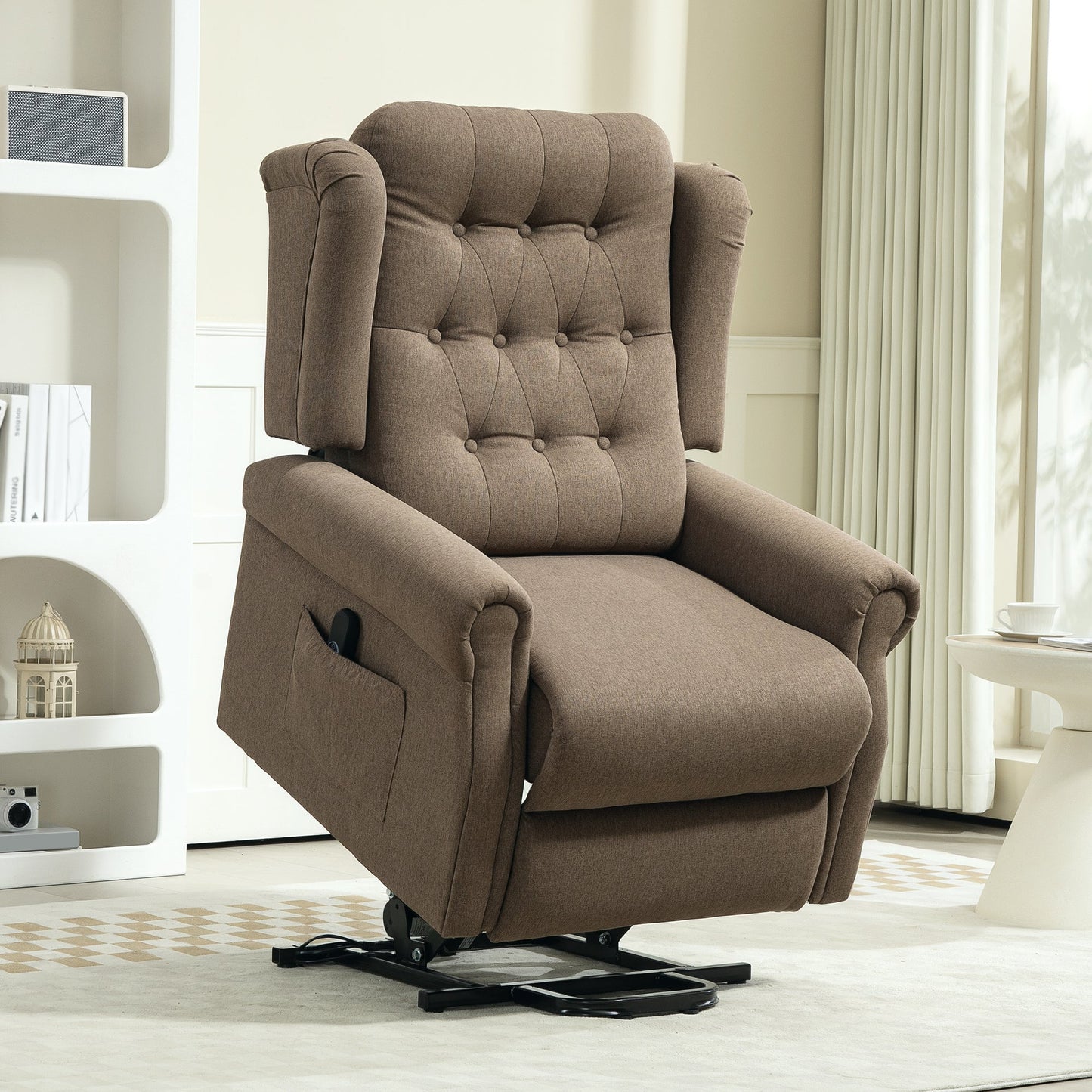 HOMCOM Power Lift Recliner Armchair with Wingback, Button Tufted, Brown