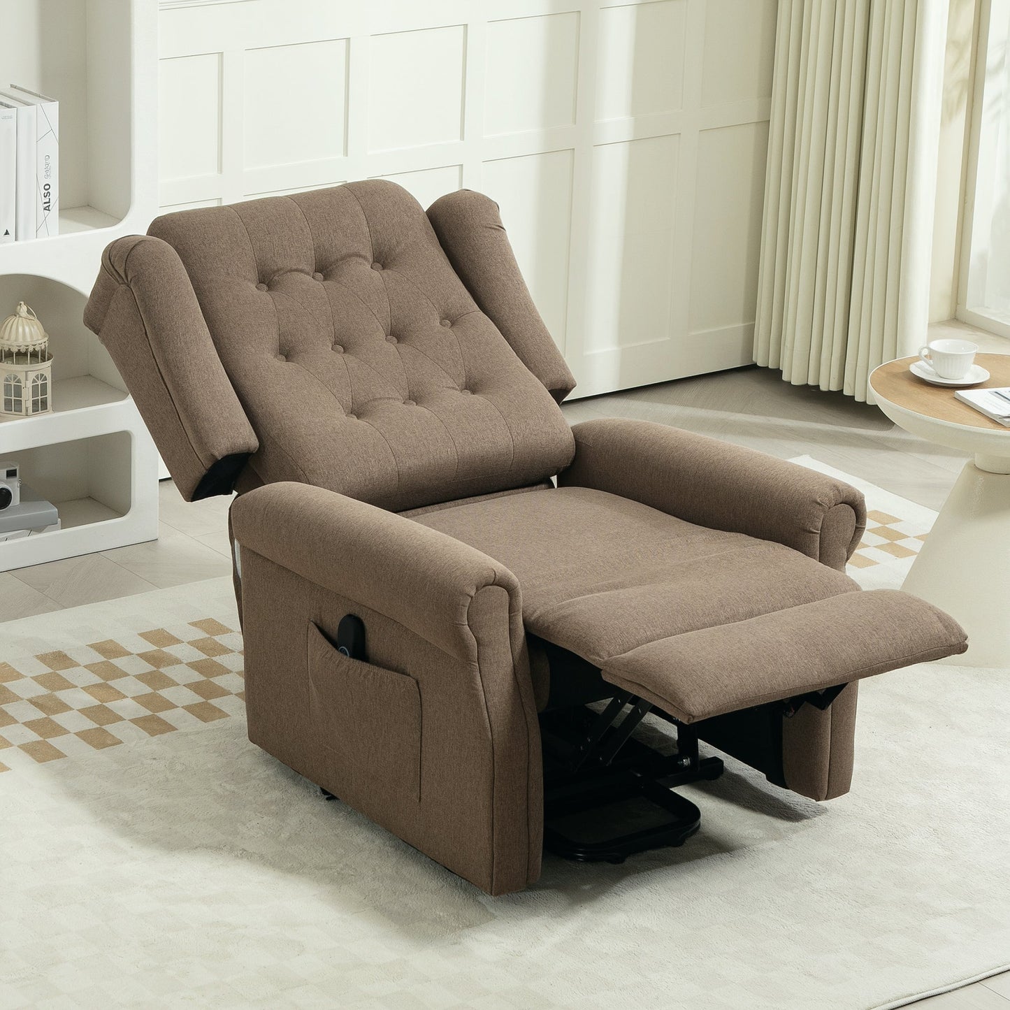 HOMCOM Power Lift Recliner Armchair with Wingback, Button Tufted, Brown