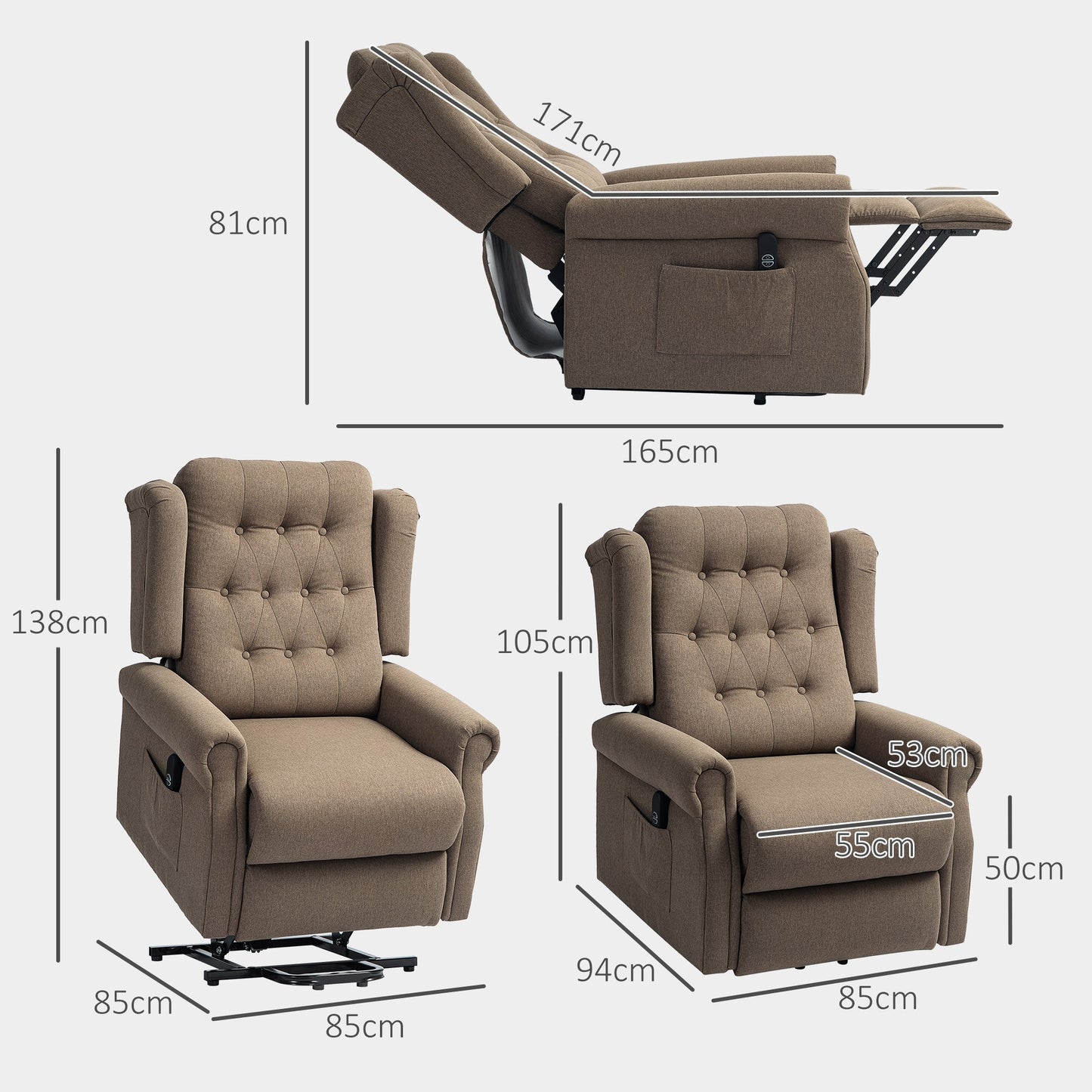 HOMCOM Power Lift Recliner Armchair with Wingback, Button Tufted, Brown