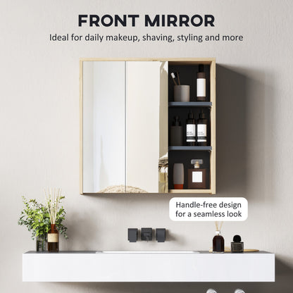 HOMCOM Bathroom Cabinet Wall Mounted Mirror Storage with Shelves Natural