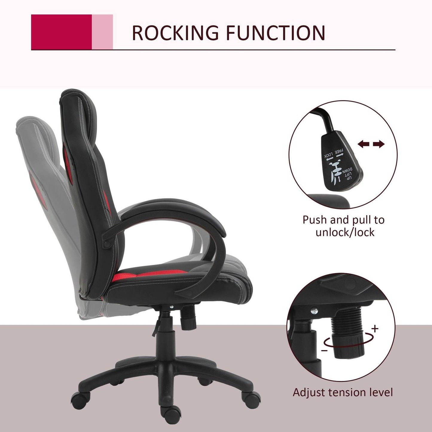 High-Back Office Chair Faux Leather Swivel Computer Desk Chair For Home Office With Wheels Armrests Black