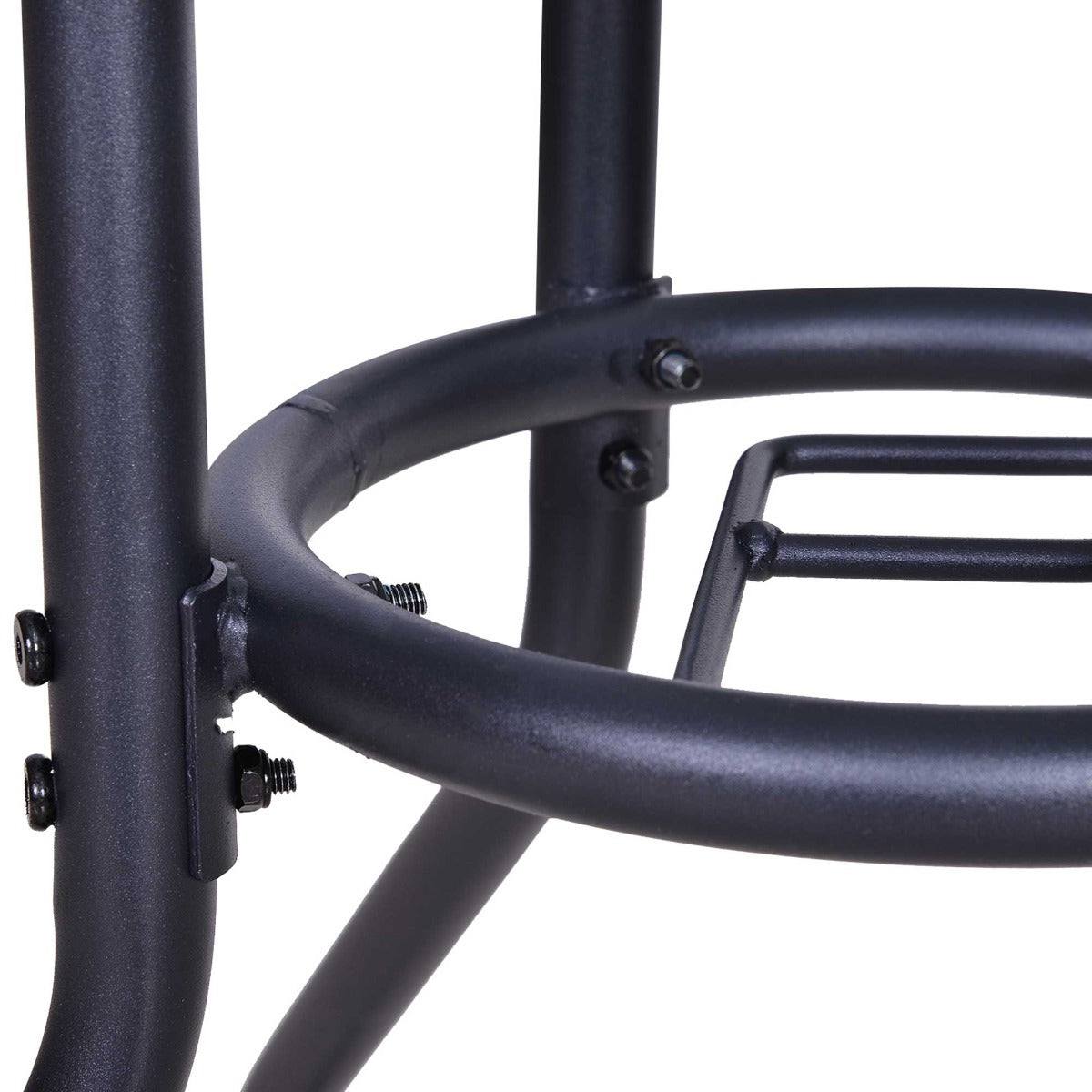 Outdoor 80cm Round Dining Table Tempered Glass Top Steel Frame Bistro Coffee End Side Table Garden w/ Parasol Hole