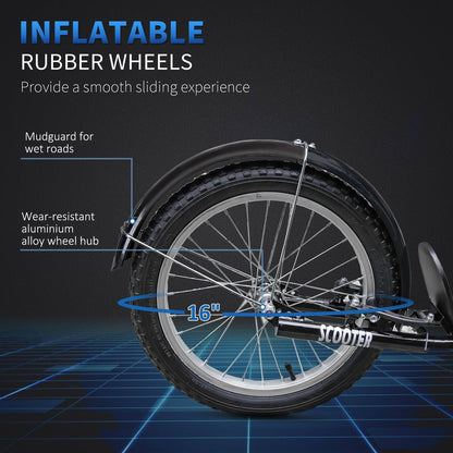 Kids Scooter Adjustable With Inflatable Wheel Brake Basket Cupholder Mudguard