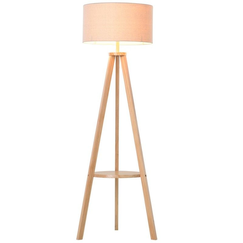 Free Standing Tripod Floor Lamp Bedside Light Reading Light With Storage Shelf Linen Shade For Living Room Bedroom