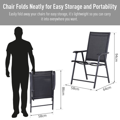 Steel Frame Set of 2 Foldable Outdoor Garden Chairs Black