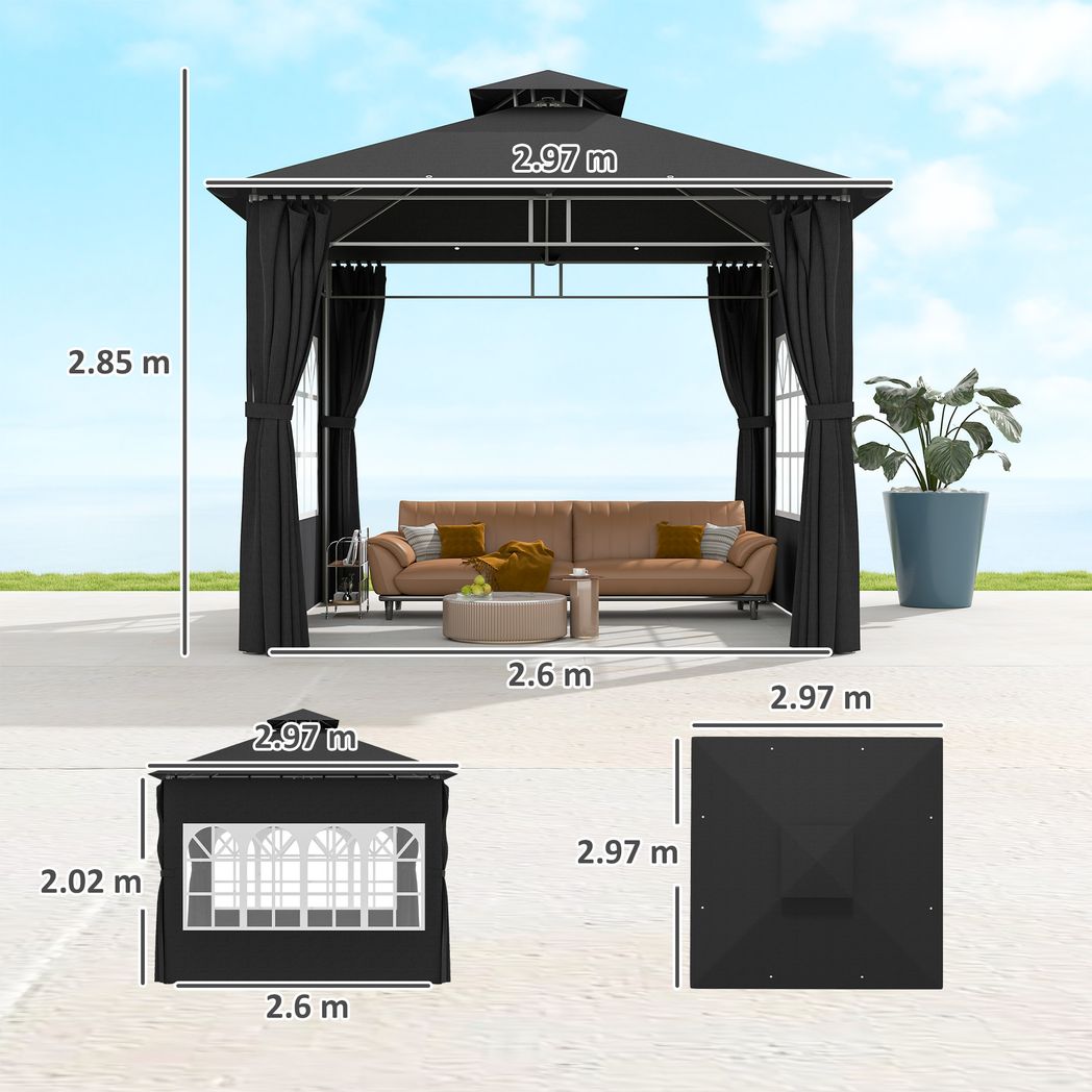 Outsunny 3 x 3 m Garden Gazebo, Outdoor Gazebo Canopy Shelter