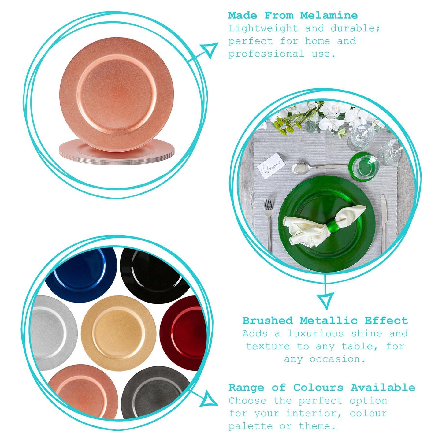 33cm Metallic Melamine Charger Plates - Pack of Six