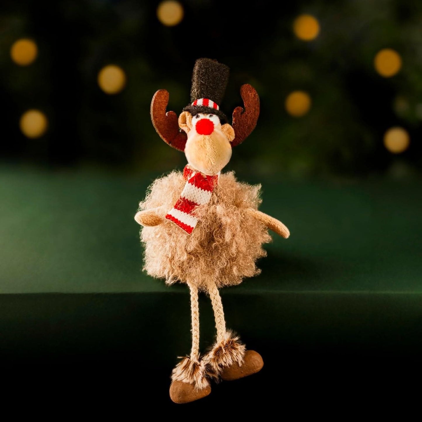 Reindeer Ornament W/Dangly Legs and Black Hat