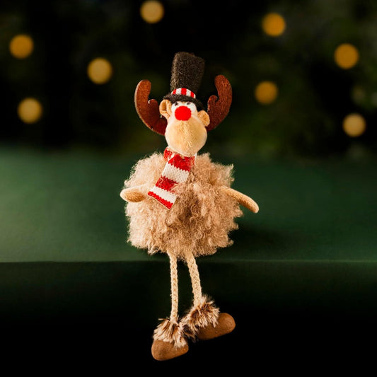 Reindeer Ornament W/Dangly Legs and Black Hat
