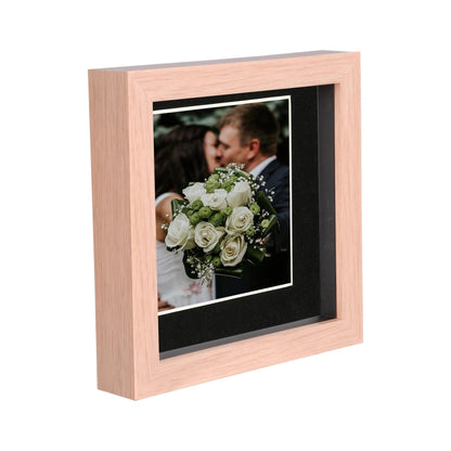6" x 6" Light Wood 3D Deep Box Photo Frame - with 4" x 4" Mount