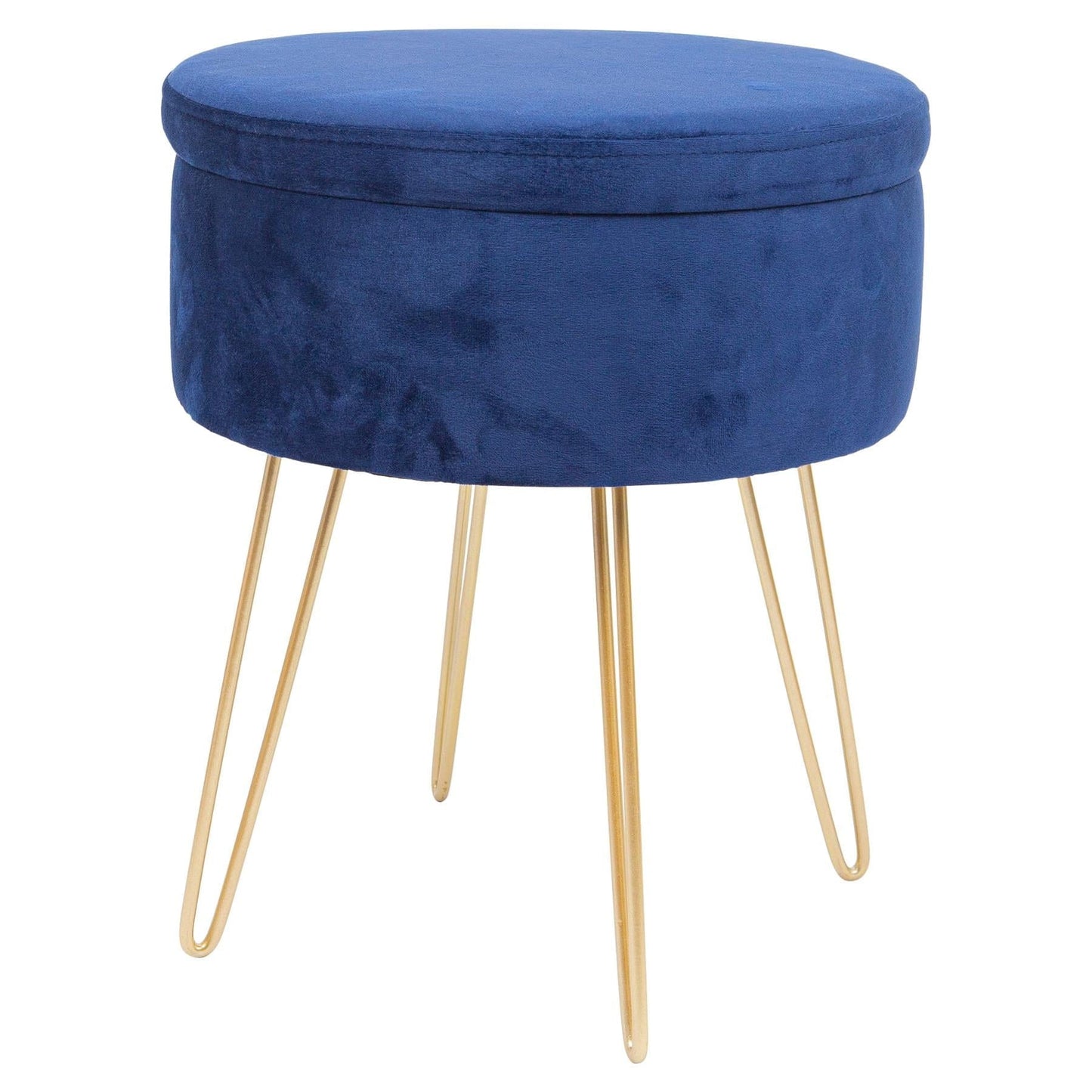 Blue Round Velvet Storage Footstool