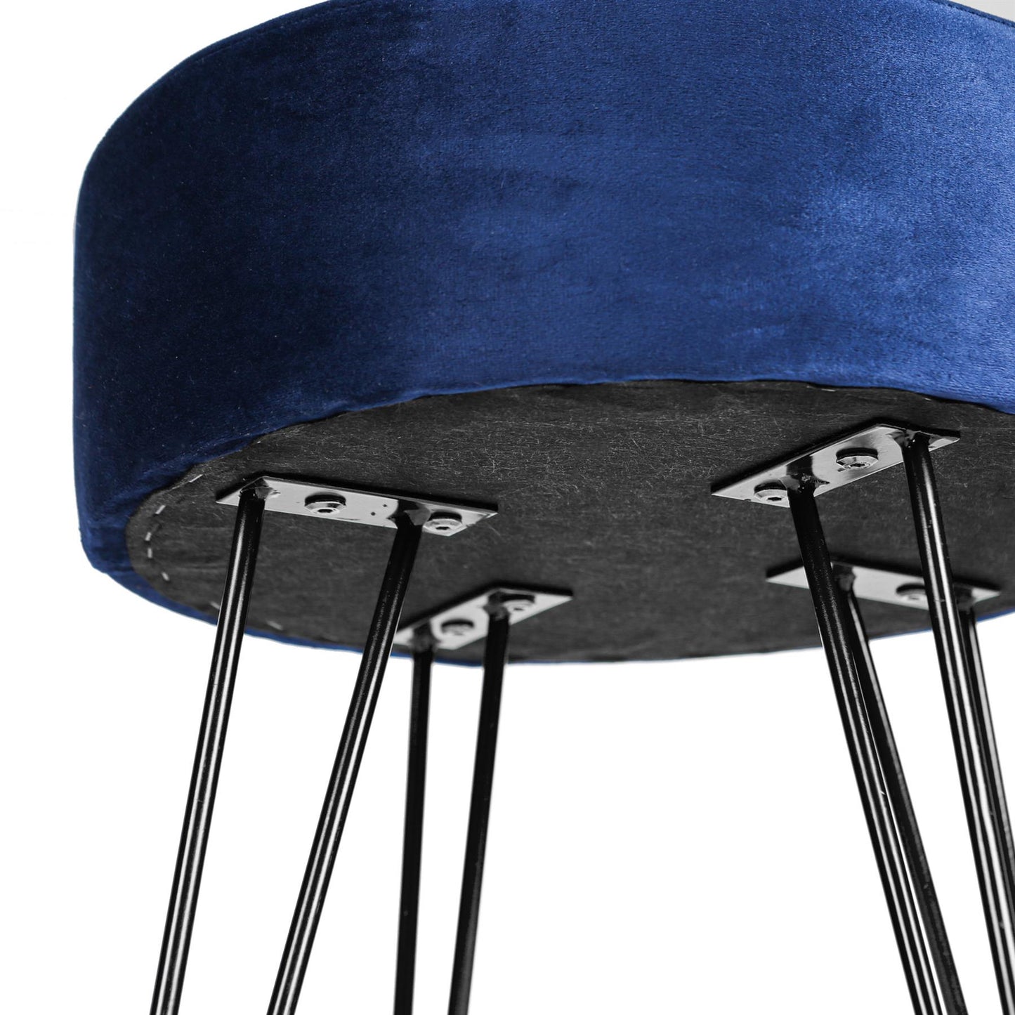 Blue Round Velvet Footstool