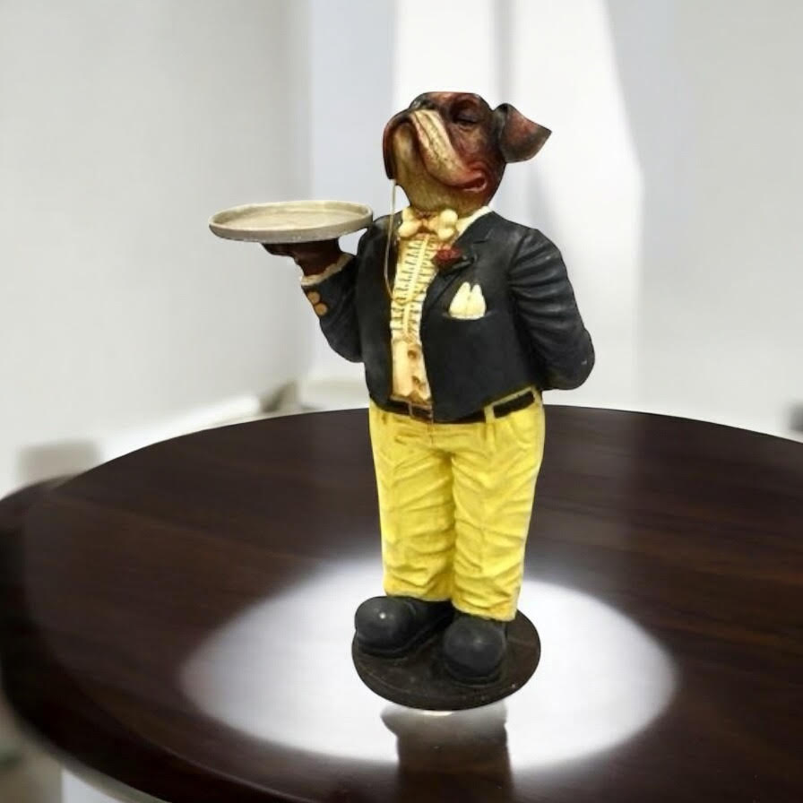 82CM RESIN BULLDOG WAITER