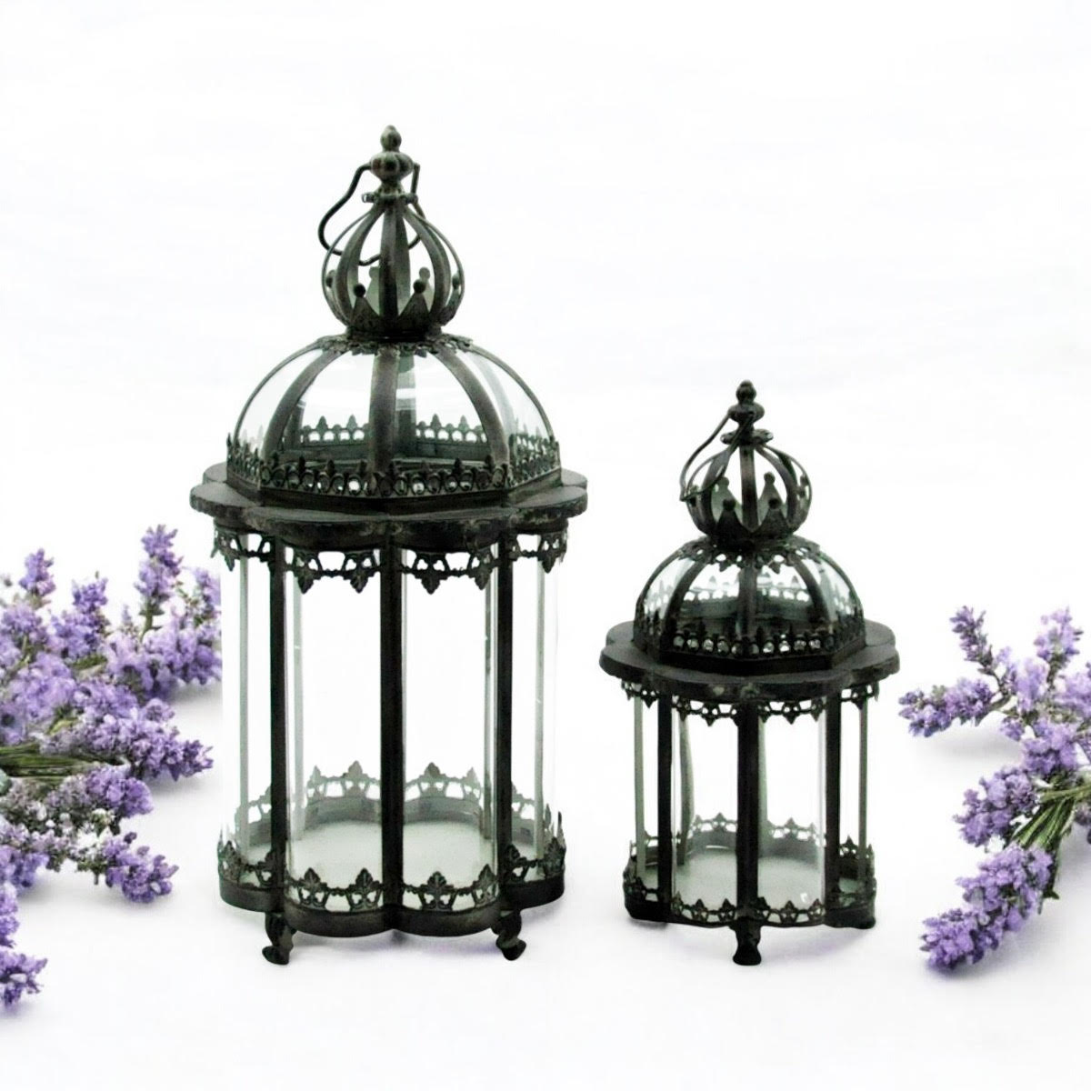 65/45CM GREY SET 2 METAL GARDEN LANTERNS