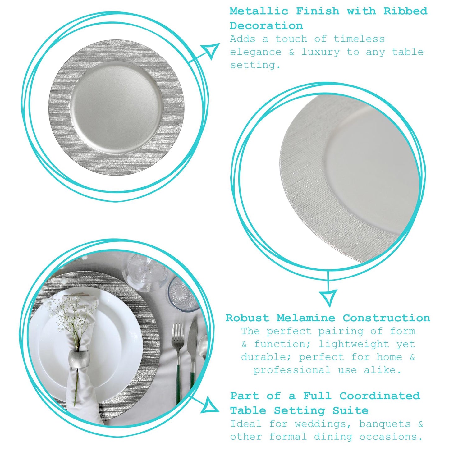 Round Ribbed Charger Plates - 33cm - Pack of 6