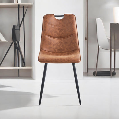 BROWN FAUX LEATHER CHAIR BLACK METAL LEGS