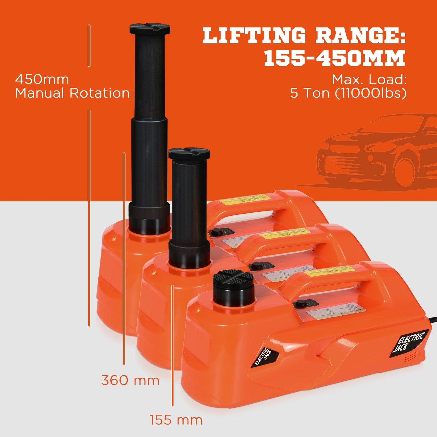 Auto 12Vv DC 5 Ton Electric Car Jack & Impact Wrench With Protective Carry Case by Durhand