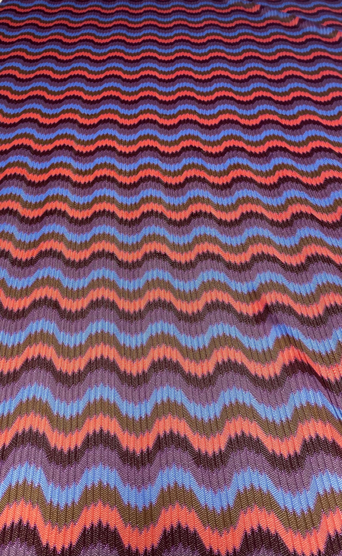 Retro Wavy Mesh Fabric - Multicolor Zigzag Pattern