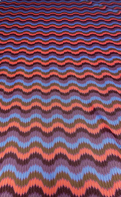 Retro Wavy Mesh Fabric - Multicolor Zigzag Pattern