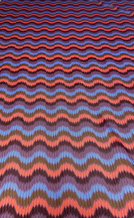 Retro Wavy Mesh Fabric - Multicolor Zigzag Pattern