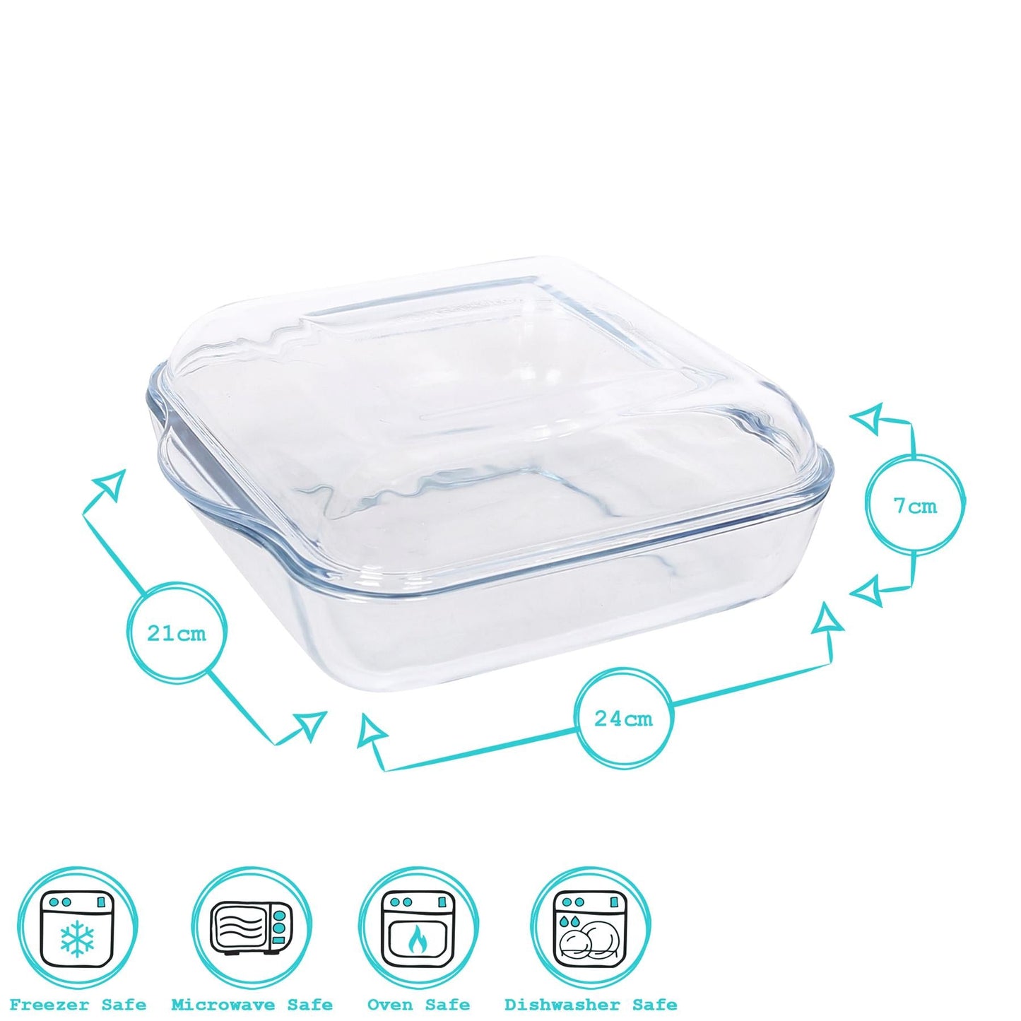 Square Glass Oven Dish with Lid - 24cm x 21cm