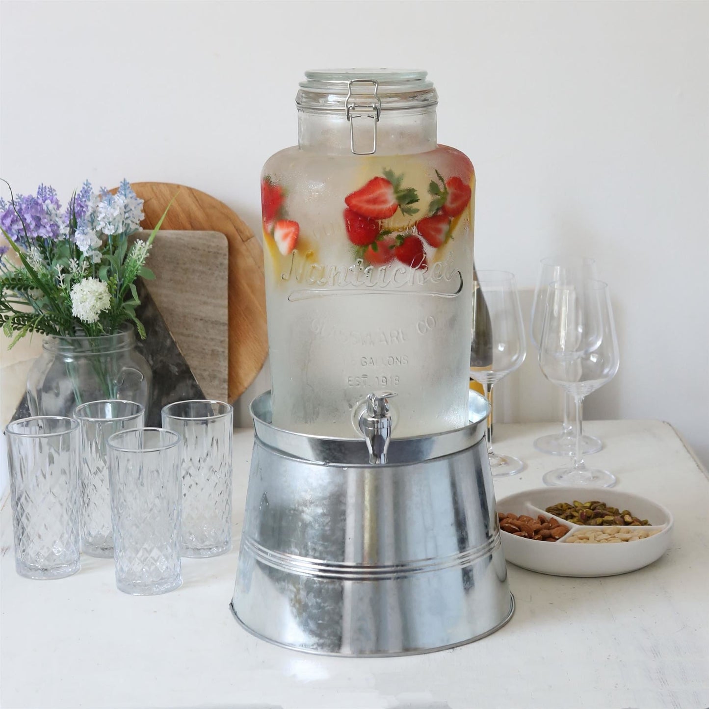6.5L Glass Drinks Dispenser with Tap & Bucket Stand
