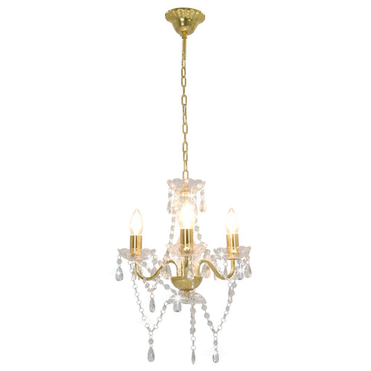 Chandelier with Beads Golden Round 3 x E14