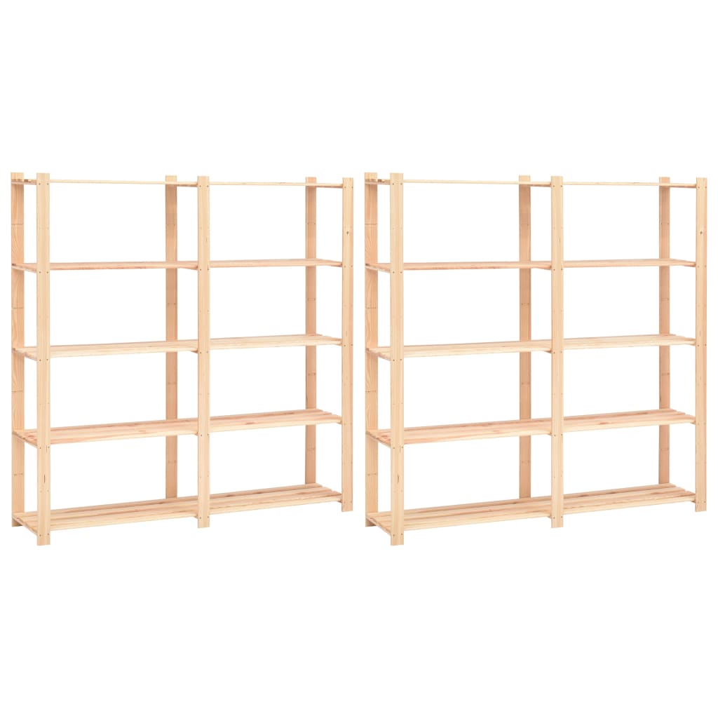 5-Tier Storage Racks 2 pcs 170x38x170 cm Solid Pinewood 500 kg