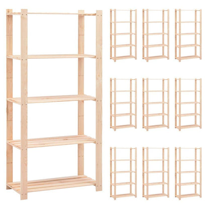 5-Tier Storage Racks 10 pcs 80x38x170 cm Solid Pinewood 250 kg