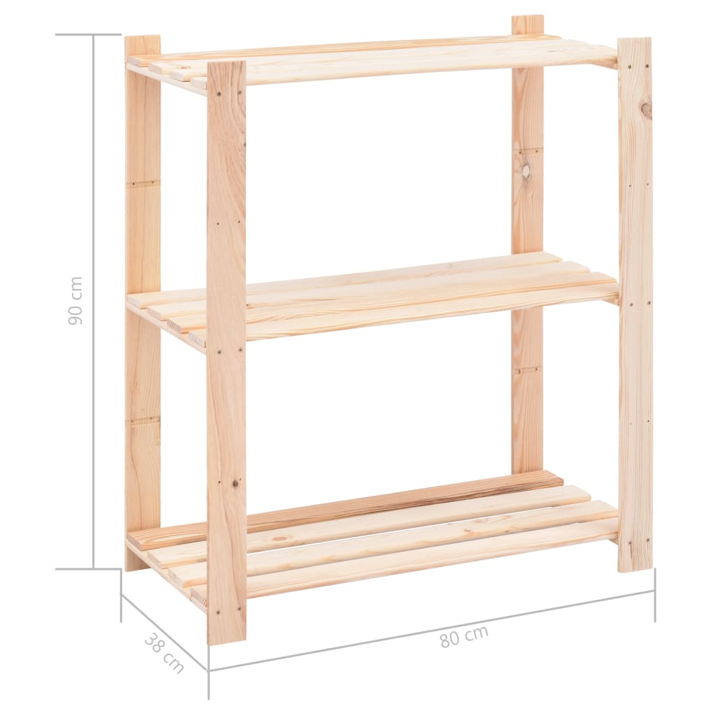 3-Tier Storage Racks 2 pcs 80x38x90 cm Solid Pinewood 150 kg
