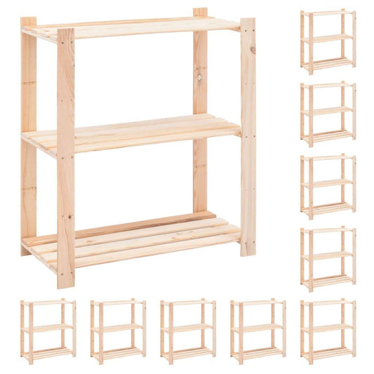 3-Tier Storage Racks 10 pcs 80x38x90 cm Solid Pinewood 150 kg