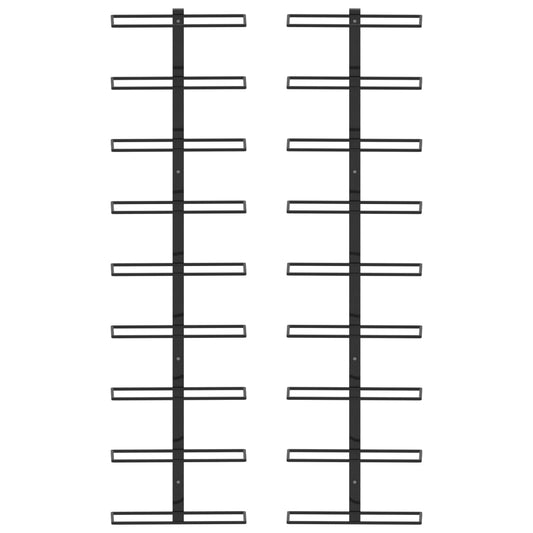 Wall-mounted Wine Racks for 18 Bottles 2 pcs Black Iron