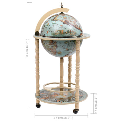 Globe Bar Wine Stand Eucalyptus Wood Blue