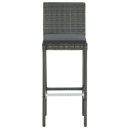 Garden Bar Stools with Cushions 2 pcs Grey Poly Rattan