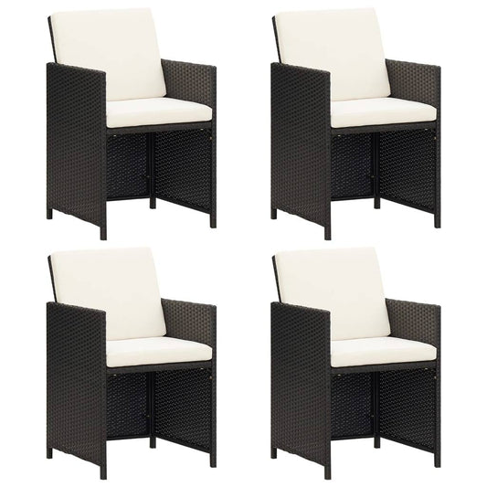 Garden Dining Chairs with Cushions 4 pcs Black Poly Rattan