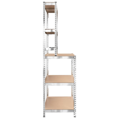 5-Layer Work Table with Shelves Silver Steel&Engineered Wood