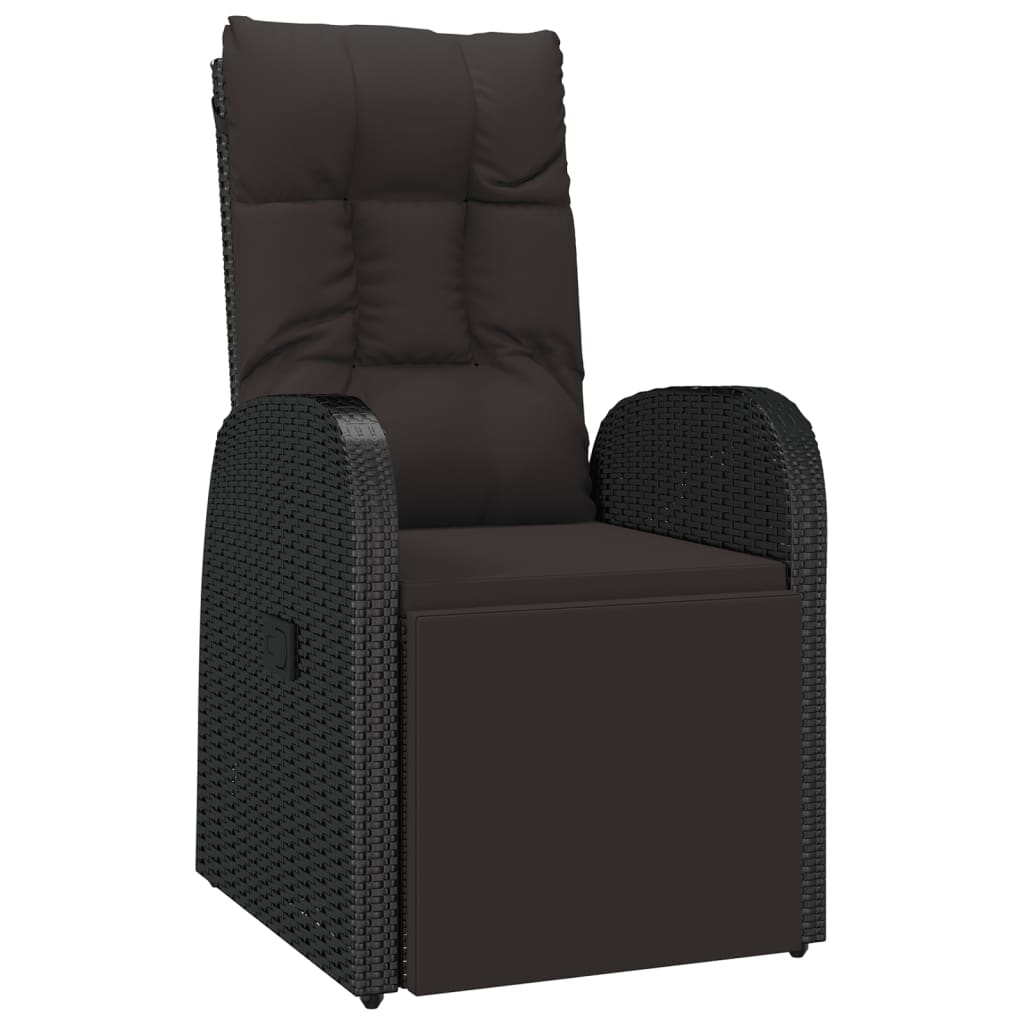 Reclining Garden Chair with Cushions Black Poly Rattan