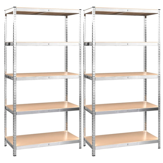 5-Layer Shelves 2 pcs Silver Steel&Engineered Wood