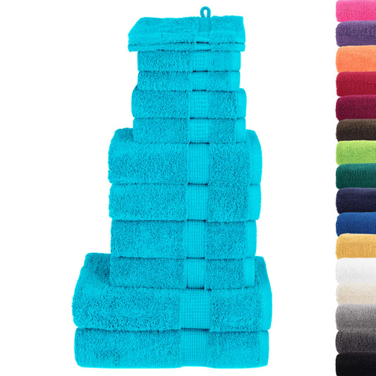 12 Piece Premium Towel Set SOLUND Turquoise 600 gsm
