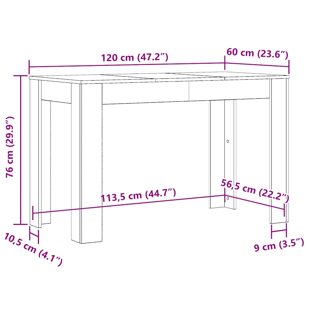 Dining Table Brown Oak 120x60x76 cm Engineered Wood