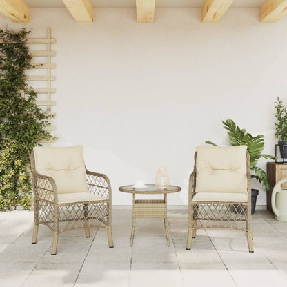 Garden Chairs with Cushions 2 pcs Beige Poly Rattan
