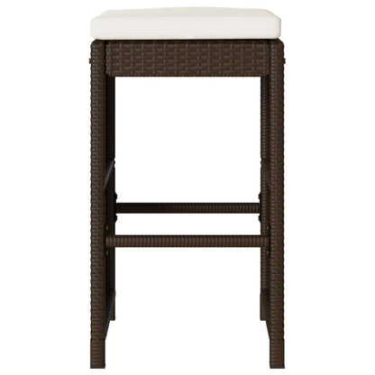 Garden Bar Stools with Cushions 2 pcs Brown Poly Rattan