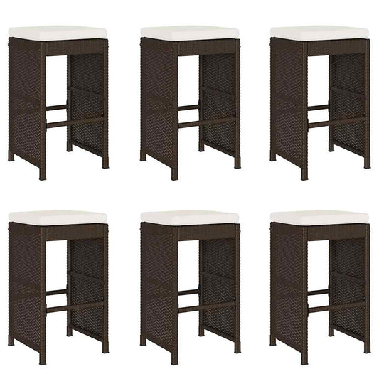 Garden Bar Stools with Cushions 6 pcs Brown Poly Rattan