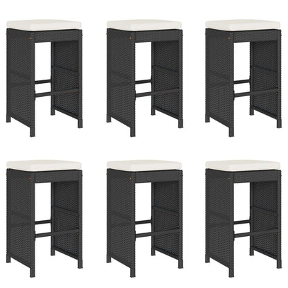 Garden Bar Stools with Cushions 6 pcs Black Poly Rattan